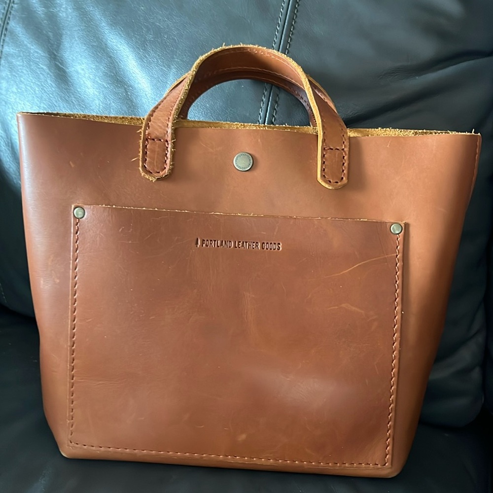 Portland leather mini cross body tote with handles